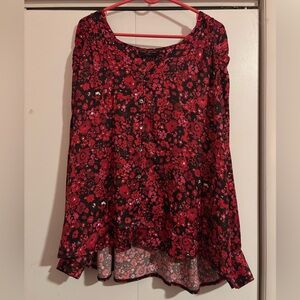 Red floral long sleeve blouse